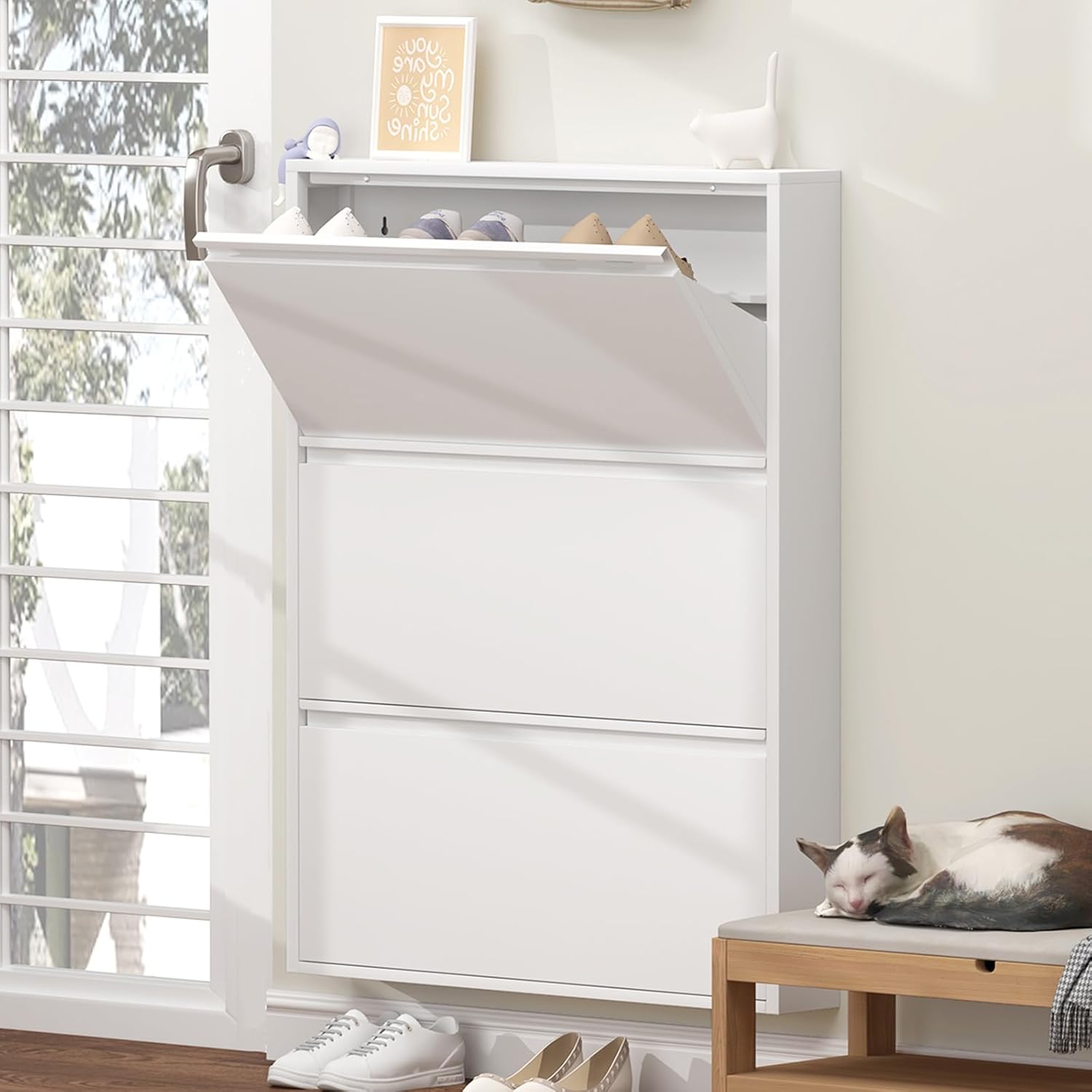 6 Inch Slim Wall Mounted Shoe Cabinet（No-Assembly）