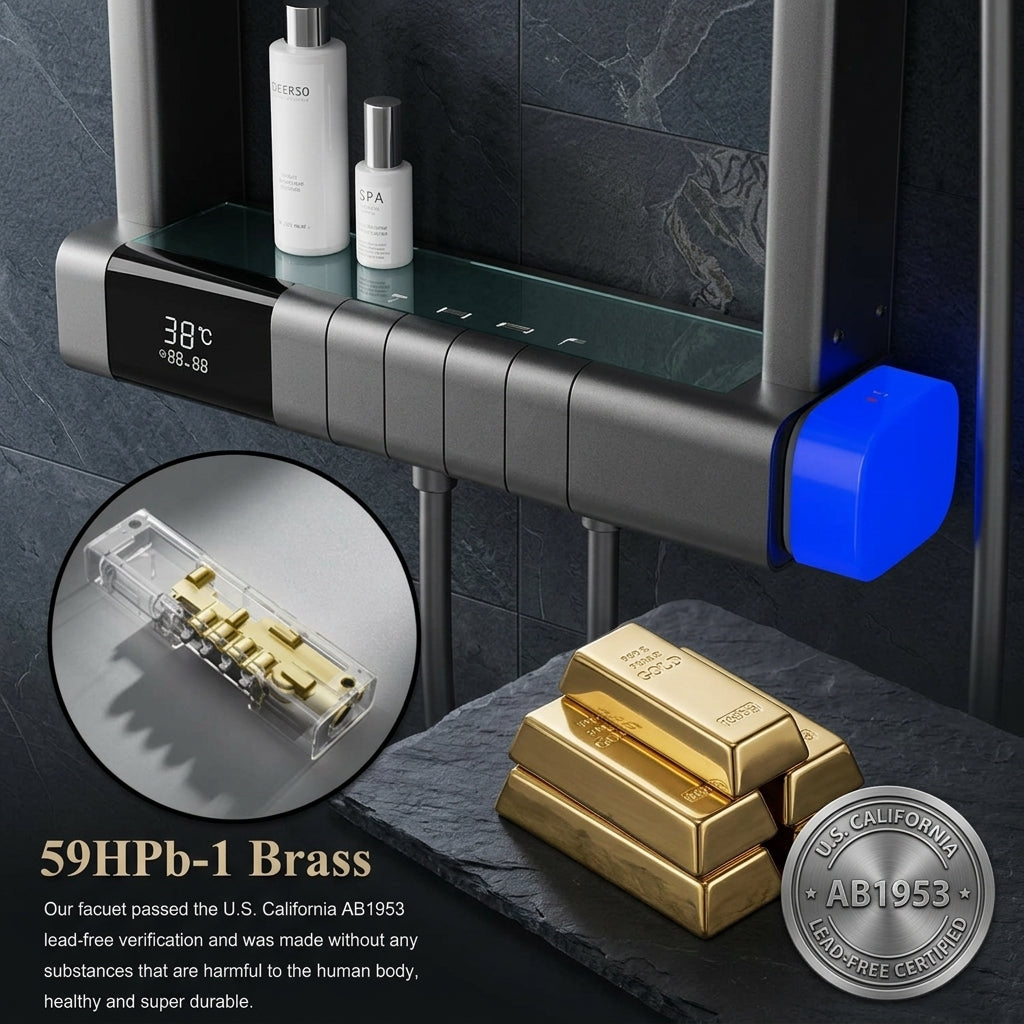 Modern LED Digital Display Thermostatic Piano Keys Shower Set