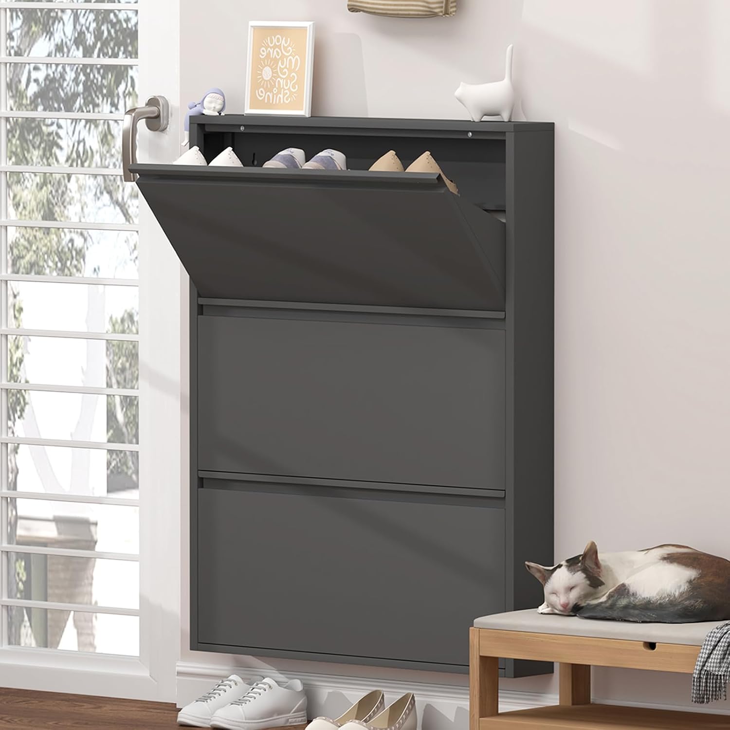 6 Inch Slim Wall Mounted Shoe Cabinet（No-Assembly）