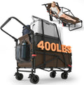 Heavy Duty Folding Wagon - 2-in-1 Collapsible Cart, All-Terrain Wheels w/Brakes & Side Pockets (Brown, 400lb Capacity)
