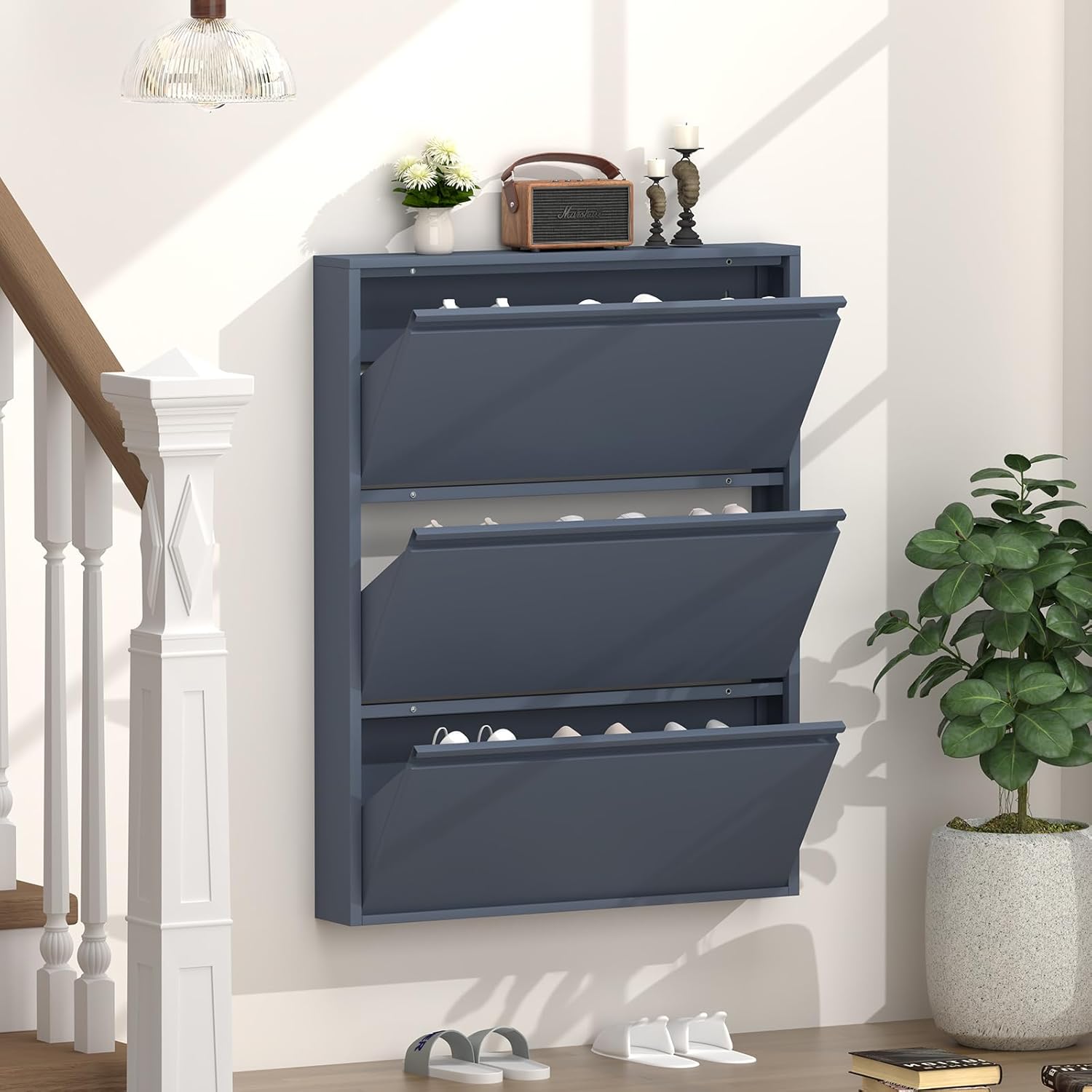 6 Inch Slim Wall Mounted Shoe Cabinet（No-Assembly）