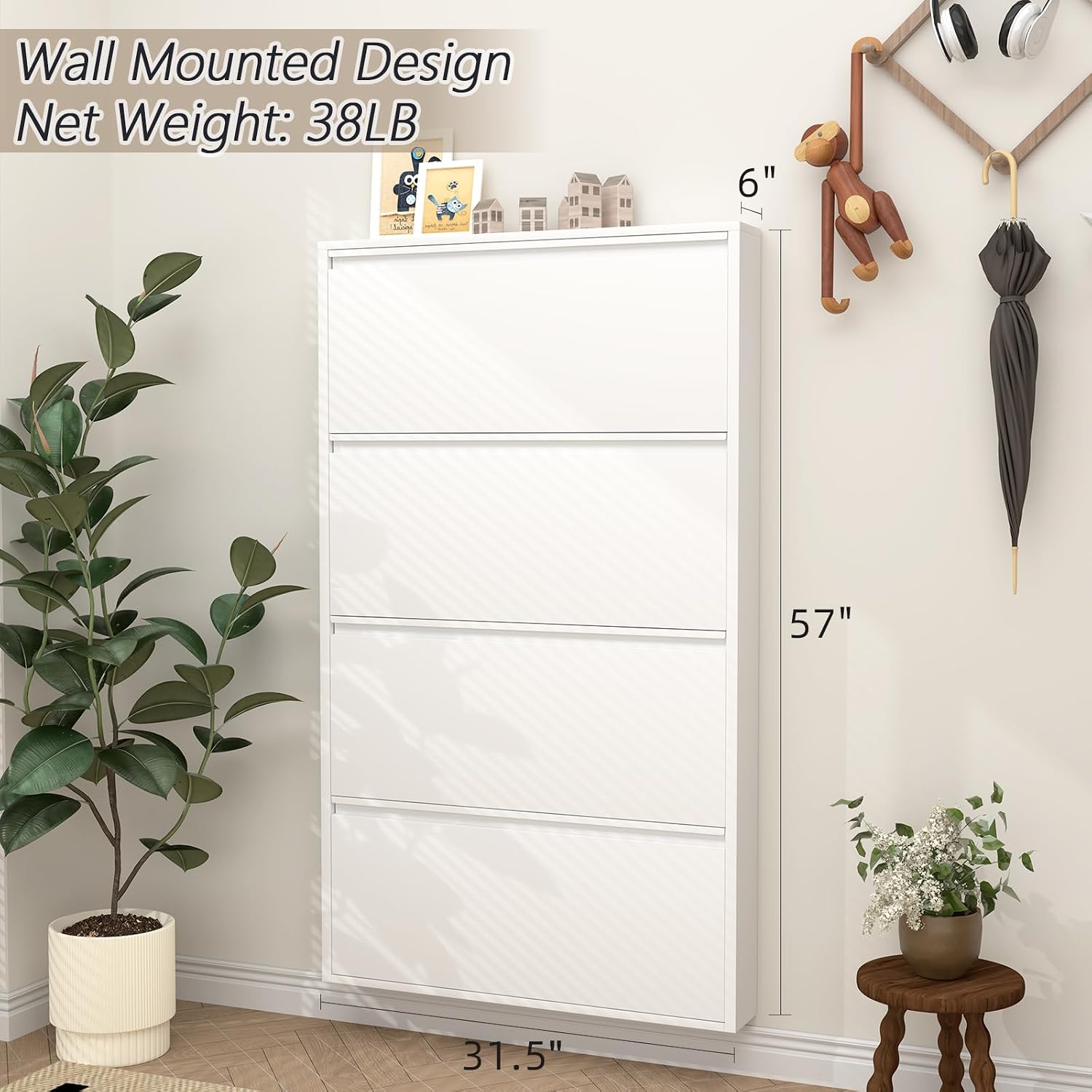6 Inch Slim Wall Mounted Shoe Cabinet（No-Assembly）