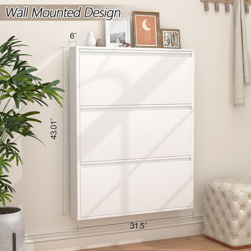 6 Inch Slim Wall Mounted Shoe Cabinet（No-Assembly）