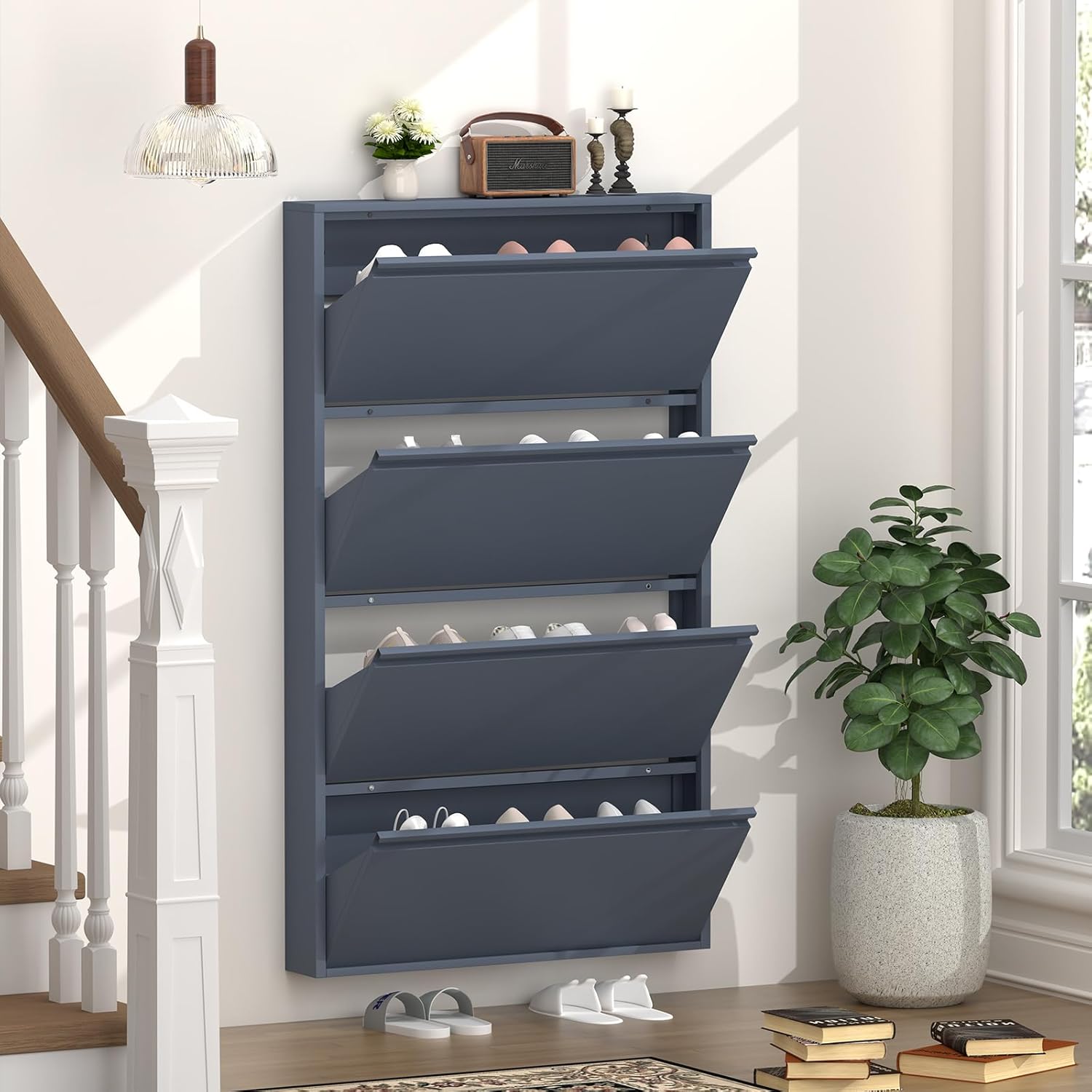 6 Inch Slim Wall Mounted Shoe Cabinet（No-Assembly）