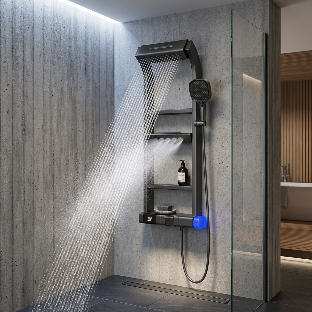 Modern LED Digital Display Thermostatic Piano Keys Shower Set