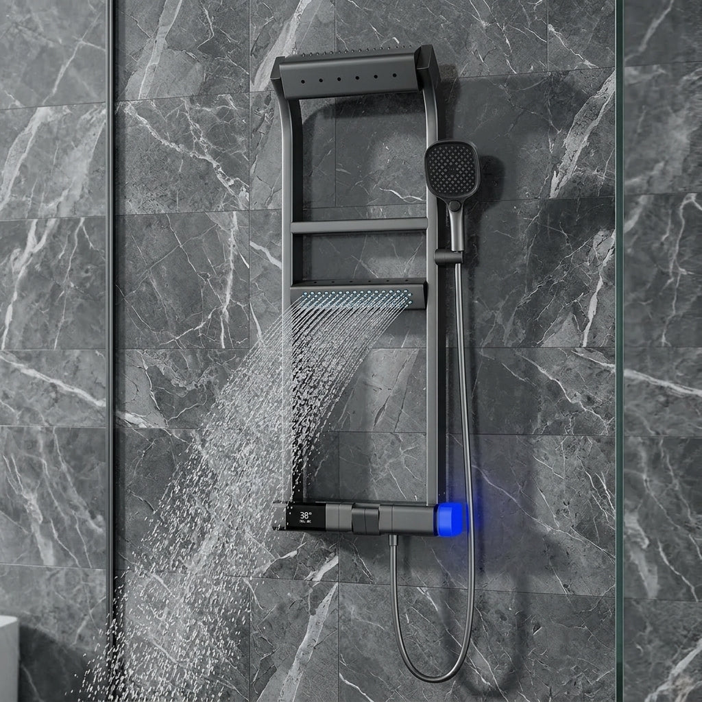 Modern LED Digital Display Thermostatic Piano Keys Shower Set