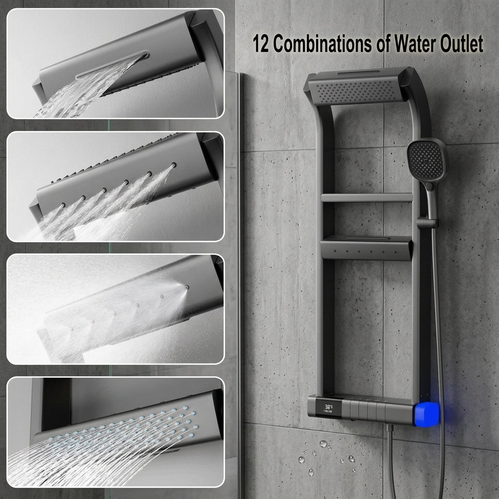 Modern LED Digital Display Thermostatic Piano Keys Shower Set